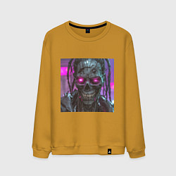 Свитшот хлопковый мужской Зомби скелет в стиле киберпанк, цвет: горчичный