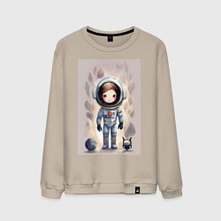 Свитшот хлопковый мужской Милый маленький космонавт - нейросеть, цвет: миндальный