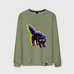 Свитшот хлопковый мужской Глюк кот - Technical Glitch, цвет: авокадо