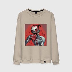 Свитшот хлопковый мужской Зомби с большими красными глазами ест мясо, цвет: миндальный
