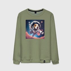 Свитшот хлопковый мужской Собака в космосе, цвет: авокадо