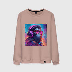Свитшот хлопковый мужской Обезьяна в наушниках и очках, цвет: пыльно-розовый