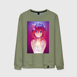 Свитшот хлопковый мужской Anime Girl refflex, цвет: авокадо