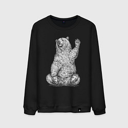 Свитшот хлопковый мужской Медведь сидит машет, цвет: черный
