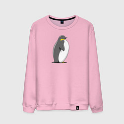 Свитшот хлопковый мужской Мультяшный пингвин сбоку, цвет: светло-розовый
