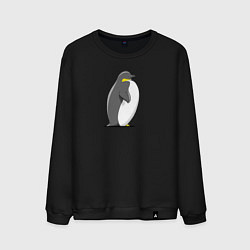 Свитшот хлопковый мужской Мультяшный пингвин сбоку, цвет: черный