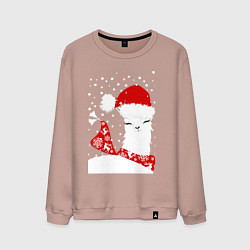 Свитшот хлопковый мужской Лама в шапочке и шарфе, цвет: пыльно-розовый