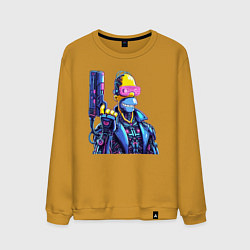 Свитшот хлопковый мужской Гомер Симпсон с пистолетом - киберпанк, цвет: горчичный