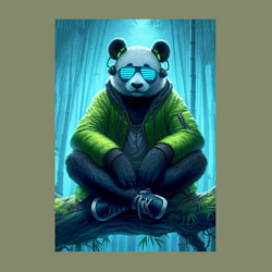 Свитшот хлопковый мужской Панда слушает музон в лесу - нейросеть, цвет: авокадо — фото 2