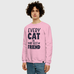Свитшот хлопковый мужской Every cat is my best friend, цвет: светло-розовый — фото 2