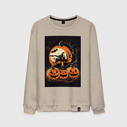 Свитшот хлопковый мужской Halloween тыква - джек фонарь, цвет: миндальный