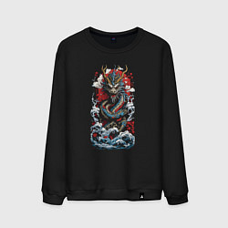 Свитшот хлопковый мужской Дракон океана, цвет: черный