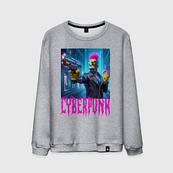 Мужской свитшот Homer Simpson with a gun and a donut - cyberpunk -