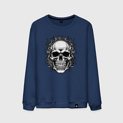Свитшот хлопковый мужской Skull on fire from napalm 696, цвет: тёмно-синий