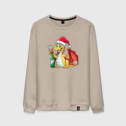 Свитшот хлопковый мужской Красный дракон с шампанским, цвет: миндальный