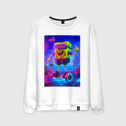Свитшот хлопковый мужской Sponge Bob on a gyro scooter - ai art, цвет: белый