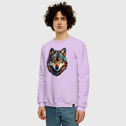 Свитшот хлопковый мужской Цветной портрет волка, цвет: лаванда — фото 2