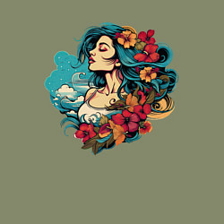 Свитшот хлопковый мужской Девушка с голубыми волосами и цветами, цвет: авокадо — фото 2