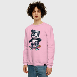 Свитшот хлопковый мужской Cool panda on a skateboard - extreme, цвет: светло-розовый — фото 2
