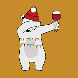 Свитшот хлопковый мужской Новогодний мишка с бокалом вина, цвет: горчичный — фото 2