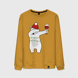 Свитшот хлопковый мужской Новогодний мишка с бокалом вина, цвет: горчичный