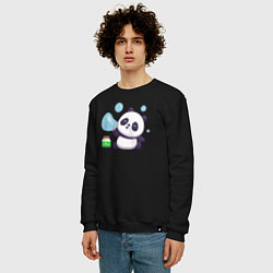 Свитшот хлопковый мужской Панда и мыльные пузыри, цвет: черный — фото 2