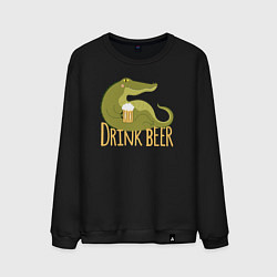 Свитшот хлопковый мужской Крокодил пьёт пиво, цвет: черный