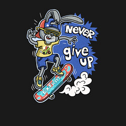 Свитшот хлопковый мужской Заяц на скейтборде - never give up, цвет: черный — фото 2