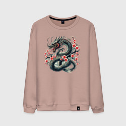 Свитшот хлопковый мужской Japanese dragon and sakura - irezumi, цвет: пыльно-розовый