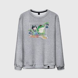 Свитшот хлопковый мужской Маомао чиби и лягушка - Монолог фармацевта, цвет: меланж