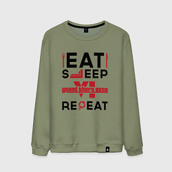 Свитшот хлопковый мужской Надпись: eat sleep GTA6 repeat, цвет: авокадо