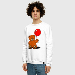 Свитшот хлопковый мужской Плюшевый медведь с воздушным шариком, цвет: белый — фото 2