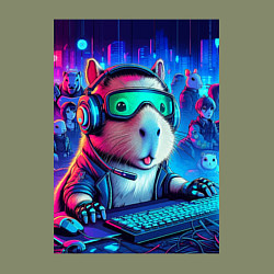 Свитшот хлопковый мужской Малышка капибара - заядлый игроман, цвет: авокадо — фото 2