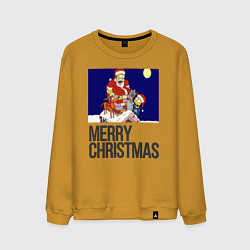 Свитшот хлопковый мужской Merry Christmas Simpsons, цвет: горчичный