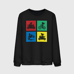 Свитшот хлопковый мужской Силуэты девушек на велосипедах и мотоциклах, цвет: черный