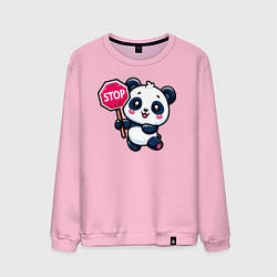 Свитшот хлопковый мужской Милая панда со знаком стоп, цвет: светло-розовый