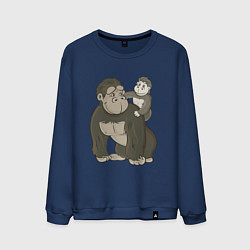 Свитшот хлопковый мужской Мультяшная горилла с детенышем, цвет: тёмно-синий