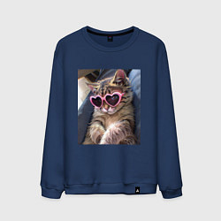 Свитшот хлопковый мужской Милый мем-кот в очках в стиле аниме, цвет: тёмно-синий