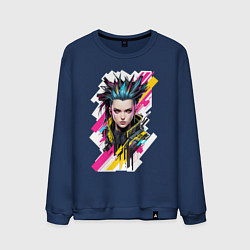 Свитшот хлопковый мужской Портрет девушки Cyberpunk 2077, цвет: тёмно-синий