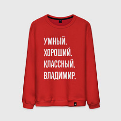 Свитшот хлопковый мужской Умный, хороший, классный Владимир, цвет: красный