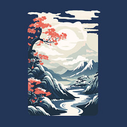 Свитшот хлопковый мужской Горный пейзаж в японском стиле, цвет: тёмно-синий — фото 2