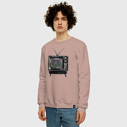 Свитшот хлопковый мужской Старый телевизор цветной шум, цвет: пыльно-розовый — фото 2