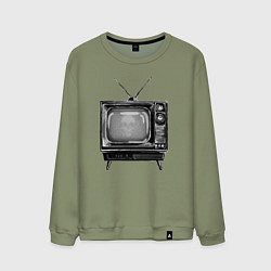 Свитшот хлопковый мужской Старый телевизор черно-белый шум и череп, цвет: авокадо