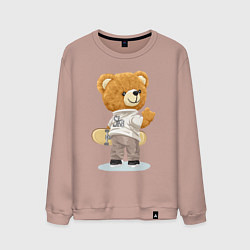 Свитшот хлопковый мужской Плюшевый мишка скейтбордист, цвет: пыльно-розовый