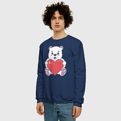 Свитшот хлопковый мужской Белый медведь с сердцем, цвет: тёмно-синий — фото 2