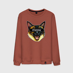 Свитшот хлопковый мужской Кот meow стикер, цвет: кирпичный