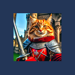 Свитшот хлопковый мужской Рыжий кот рыцарь с мечом, цвет: тёмно-синий — фото 2