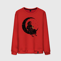 Свитшот хлопковый мужской Смерть ест пиццу на Луне, цвет: красный