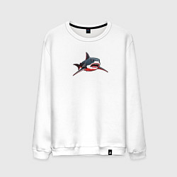 Свитшот хлопковый мужской Злая большая белая акула, цвет: белый