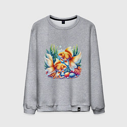Свитшот хлопковый мужской Золотые рыбки в подводном мире, цвет: меланж